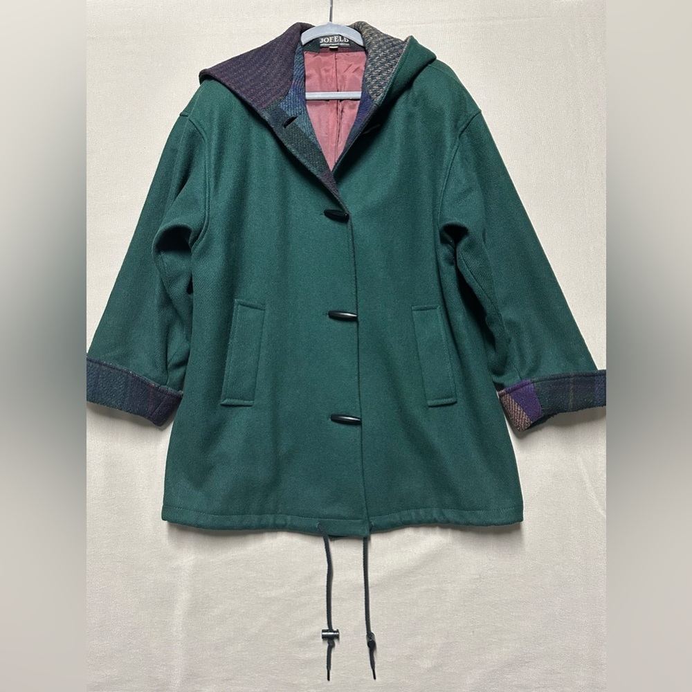 Vintage Jofeld green hooded coat w/ toggles size M